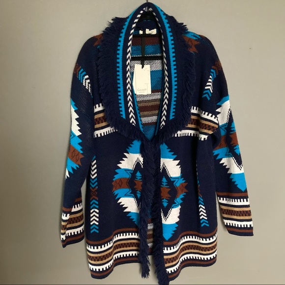 Cocogio Sweaters - LAST ONE Cocogio Cardigan Sweater Italian Aztec Southwestern fringe Medium wool